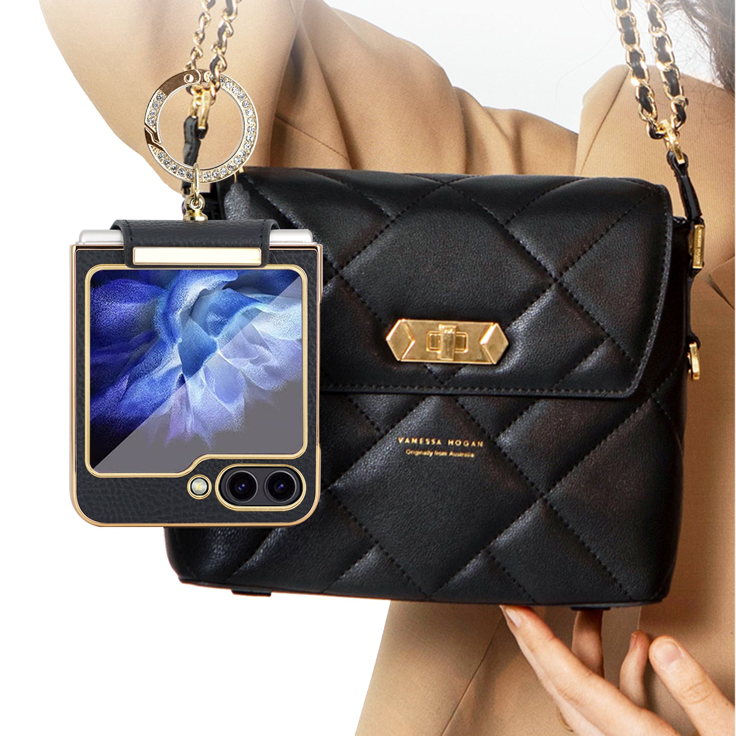 For Samsung Galaxy Z Flip5 5G Hard PC Phone Case Rhinestone Decoration Kickstand Cover with Tempered Glass Back Film For Samsung Galaxy Z Flip5 5G Hard PC Phone Case Rhinestone Decoration Kickstand Cover with Tempered Glass Back Film